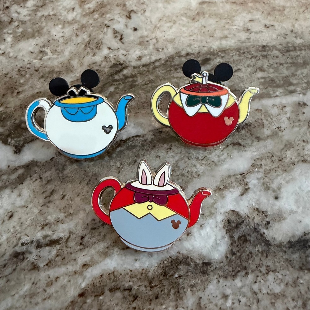 Disney Hidden Mickey Alice in Wonderland Teapot Pin Lot 3 Mad Hatter Rabbit